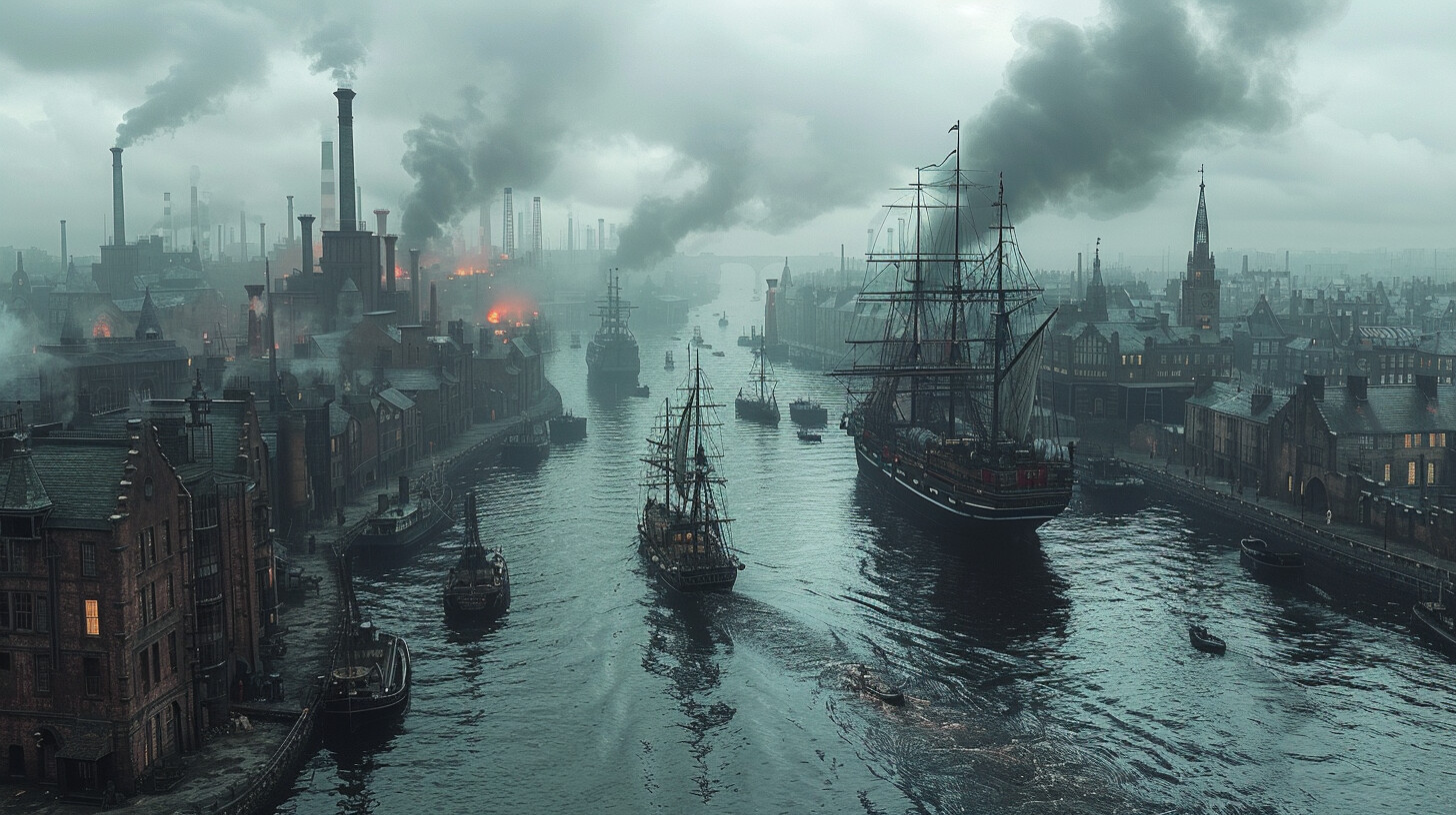 Industrial revolution environment concept art.